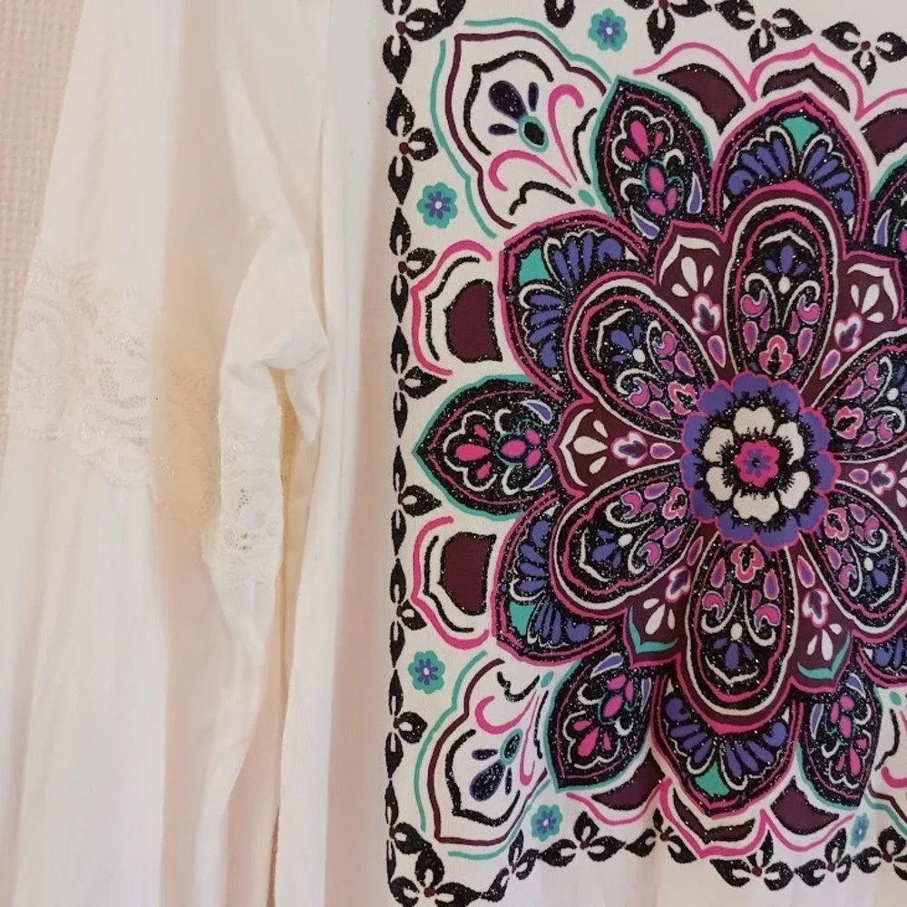 Girl's Floral Print w Sequins, Glitter, &‎ Lace, Size 14, White/Ivory/Pink/Purp